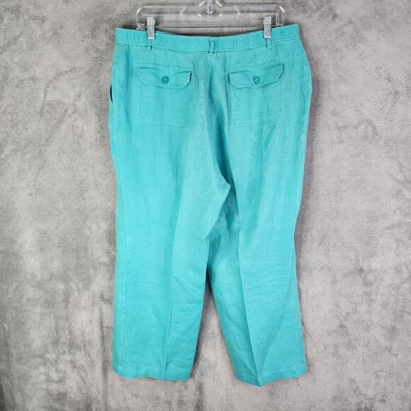 Womens JM Collection Pants Turquoise Straight Leg 100% Linen Hi Rise Size 14 - Picture 6 of 11